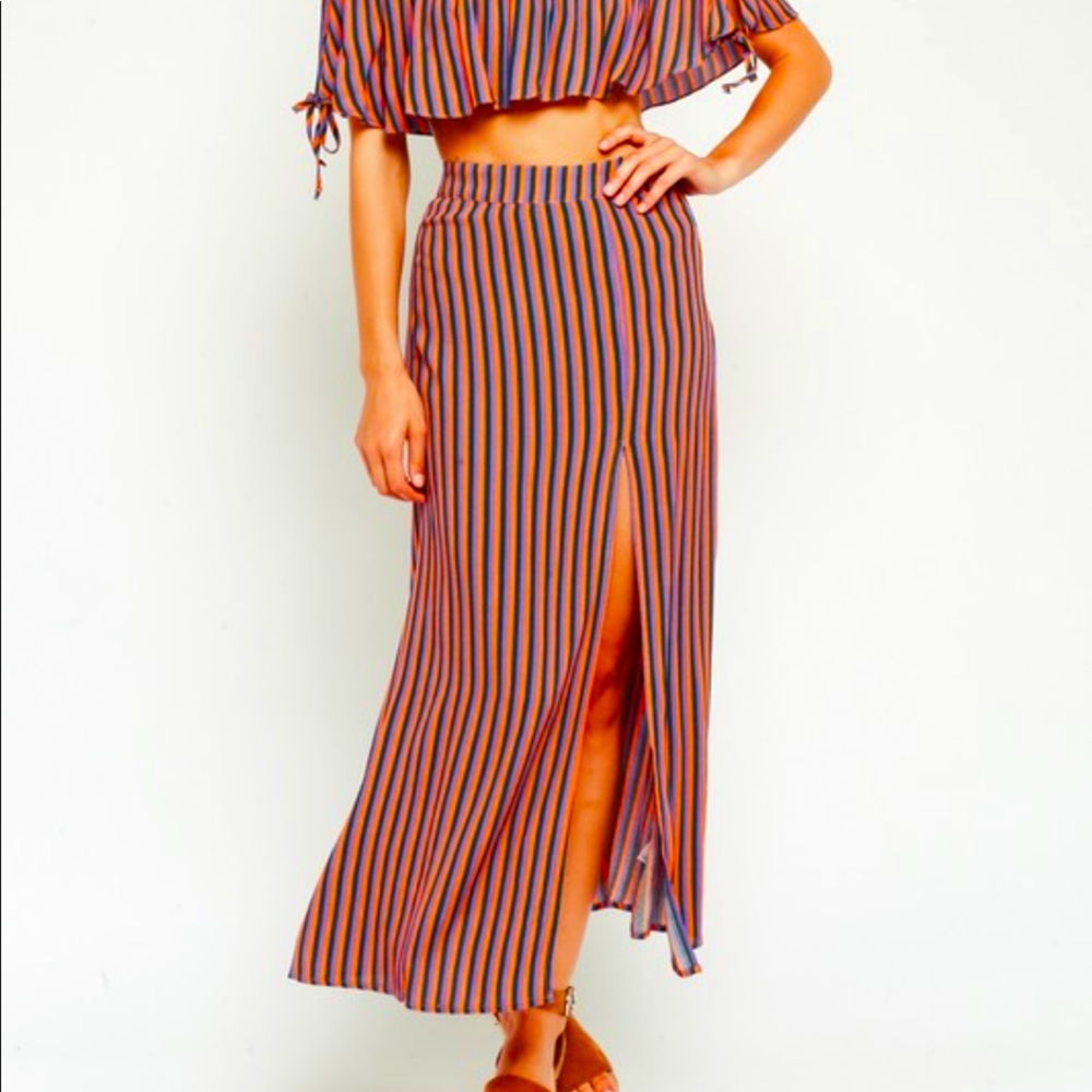 Striped Maxi Slit Skirt